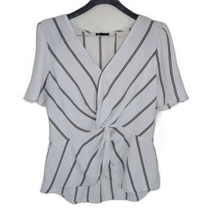 OLM White and Black Wrap Striped Hi-Low Top